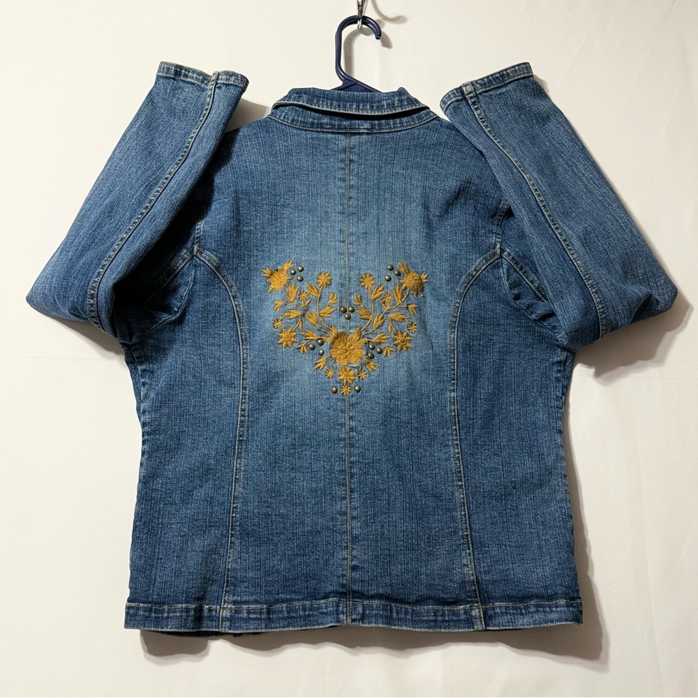 Faded Glory Classic‎ Blue Denim Embroidered Jean Jacket Missy 16